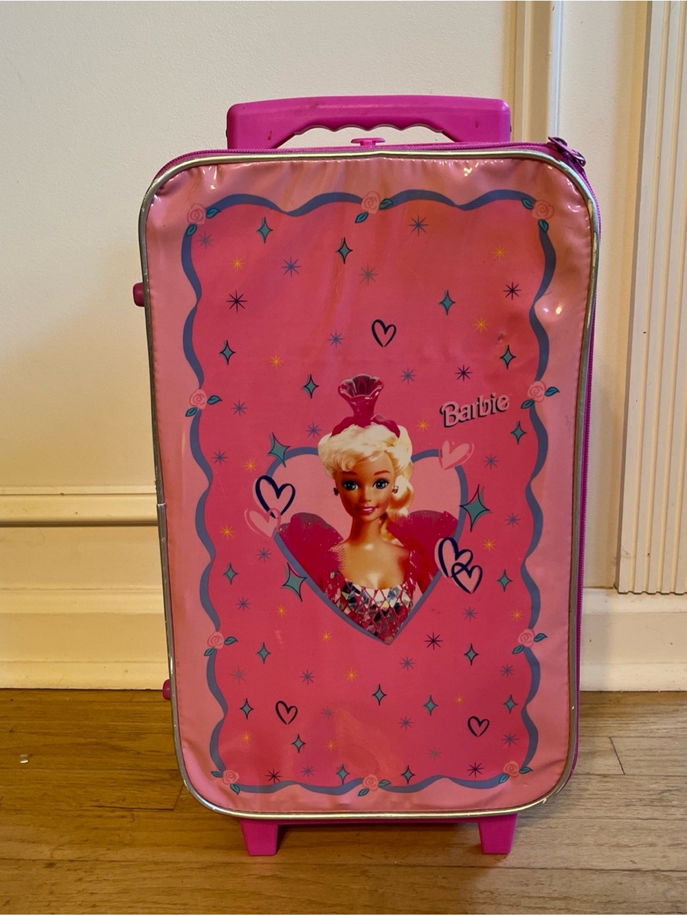 vintage 90s new Barbie Rolling suitcase-ballerina barbie in heart  17”x11.5”x4.5